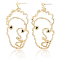 Load image into Gallery viewer, Gold Tone Face Dangle  Earrings