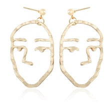 Load image into Gallery viewer, Gold Tone Face Dangle  Earrings