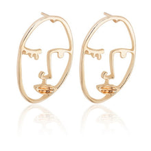 Load image into Gallery viewer, Gold Tone Face Dangle  Earrings