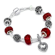 Load image into Gallery viewer, Silver Crystal Heart Charm Bracelet