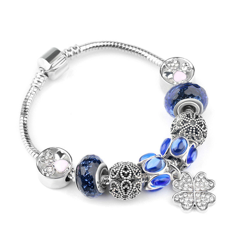 Silver Color Crystal Four Leaf Clover Bracelet