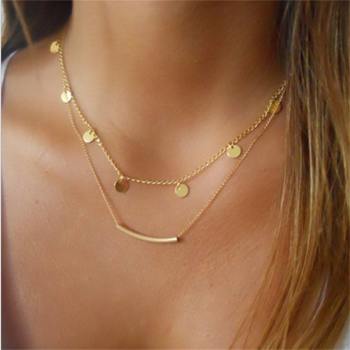 Gold Coin Fashion Layers Chain Necklace