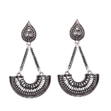 Load image into Gallery viewer, SPINNER Ethnic Style Jewelry Antique Silver Color Chain with Big Geometric Fan-shaped Earrings for Women Jewelry Gift