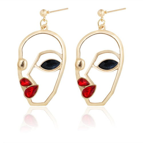 Gold Tone Face Dangle  Earrings