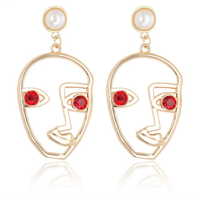 Gold Tone Face Dangle  Earrings
