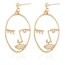 Load image into Gallery viewer, Gold Tone Face Dangle  Earrings