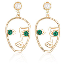 Load image into Gallery viewer, Gold Tone Face Dangle  Earrings