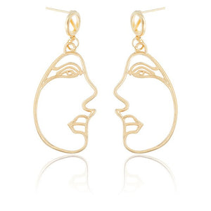 Gold Tone Face Dangle  Earrings