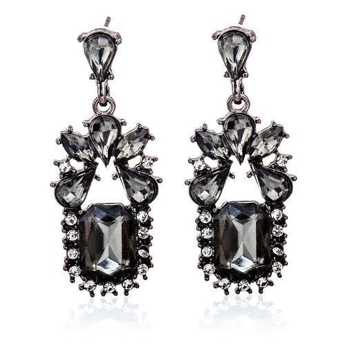 Black Crystal With Cubic Zircon Drop Earrings