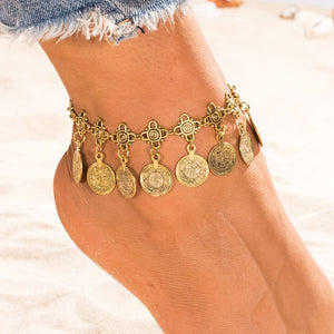 Silver Color Bohemian Metal Tassel Anklet Bangle