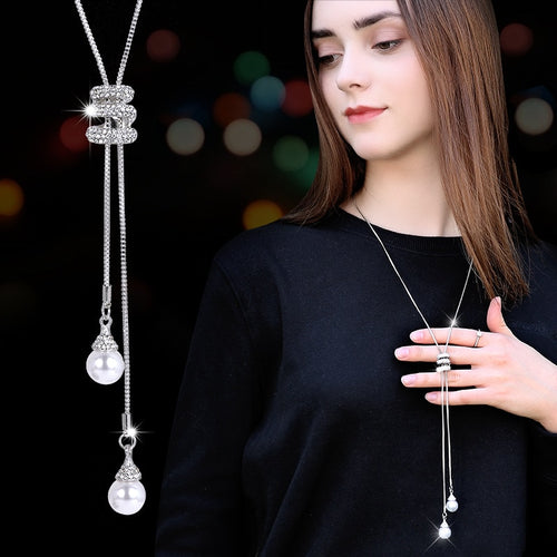 Pearl Crystal Long Necklace