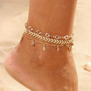 3PCS/SET Crystal Star Female Anklets