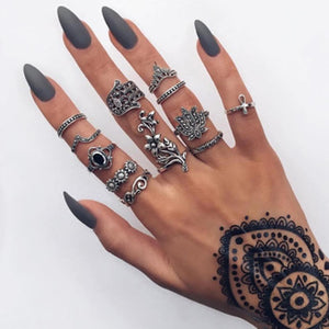 11pcs/Set Vintage Punk Ring