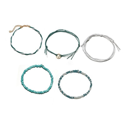 Beach Blue Green Rope Wave Anklets