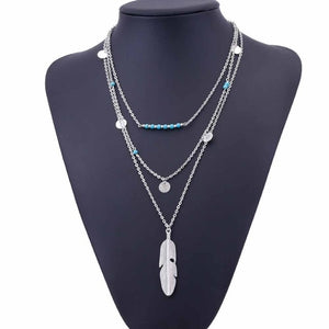 Feather Detailed Triple Necklace
