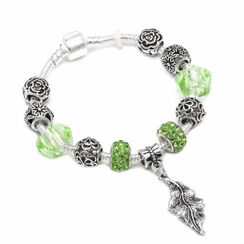 Silver Color Charm Bracelet Spring Style Large leaf Pendant Snake Chain Brand Bracelet for Women Jewelry Gift
