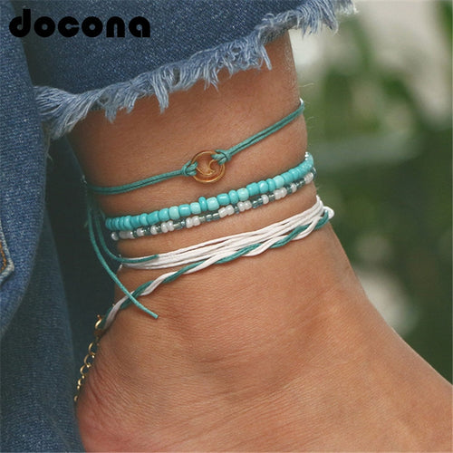 Beach Blue Green Rope Wave Anklets