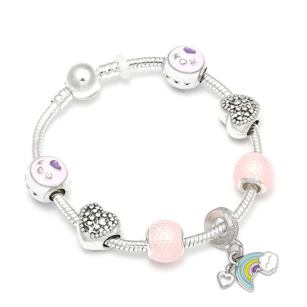 Silver Color Rainbow Pendant Charm Bracelet