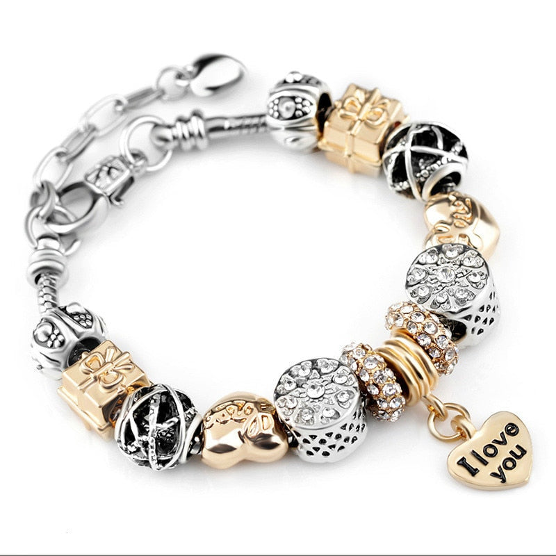 I Love You Silver Color Charm Bracelets