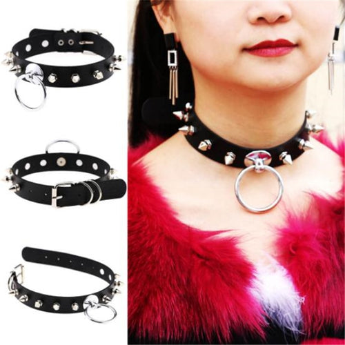 punk leather choker necklace