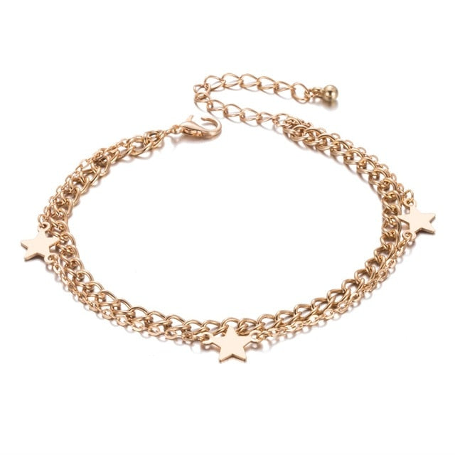 Trendy Double Layer Star Pendant Bangle