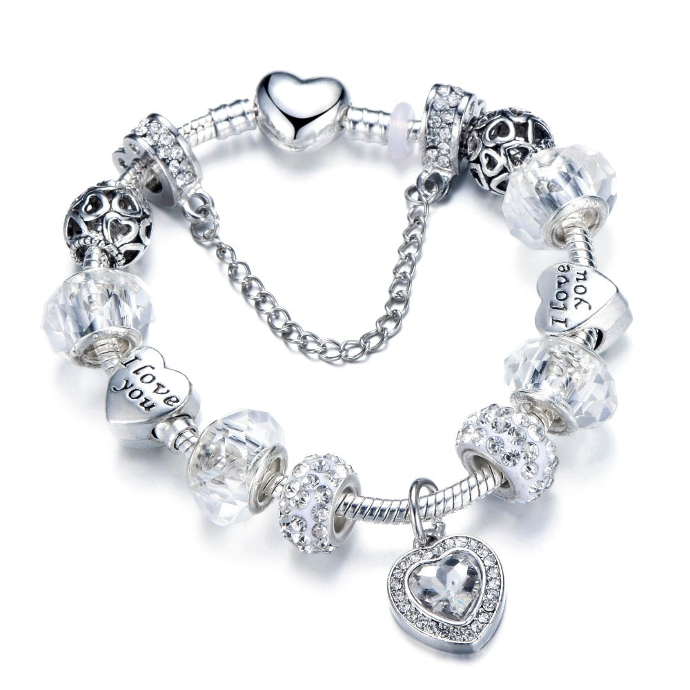 Heart Crystal Charm Bracelet
