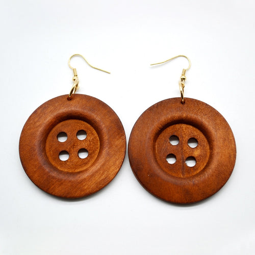 Round Wooden Buttons Earrings