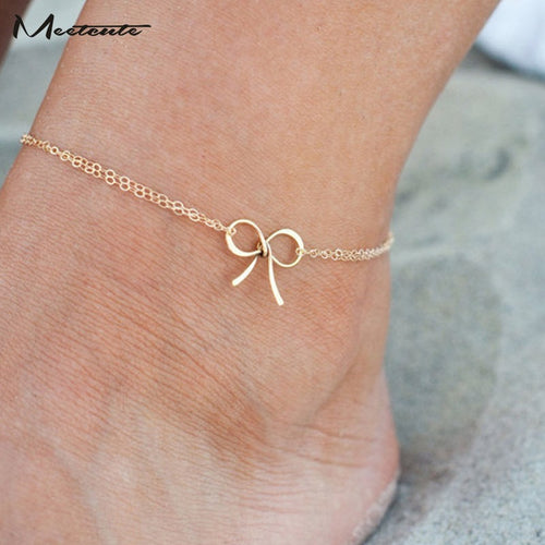 Plated Love Bow Chain Anklets