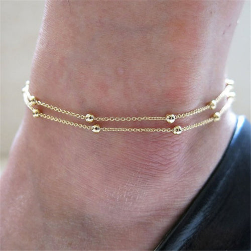 Gold Double Foot Chain Anklet Ankle Bangle