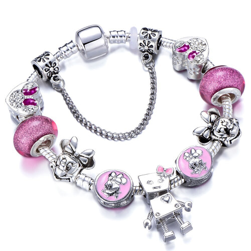 Mickey Crystal Beads Charm Bracelets With Robot