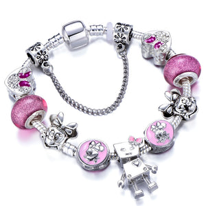 Mickey Crystal Beads Charm Bracelets With Robot