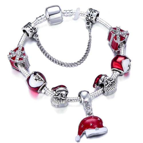 Silver Color Charm Bracelet With Lovely Santa Claus