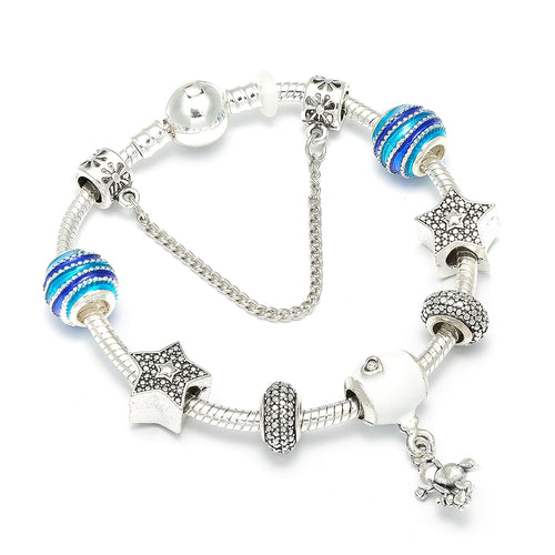 Silver Color Charm Bracelets With Teddy & Balloon