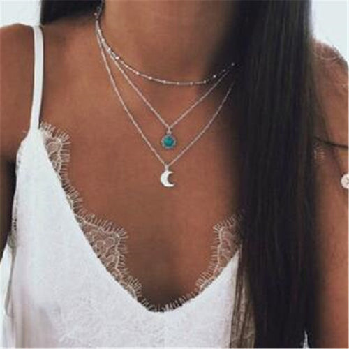 Moon-Blue Stone Necklace