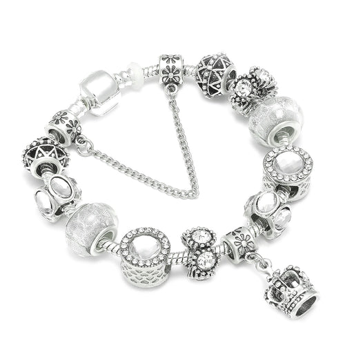 Queen Silver Charms Bracelet & Bangles With Queen Crown
