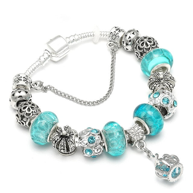 Queen Silver Charms Bracelet & Bangles With Queen Crown