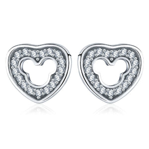Silver Color Dazzling Miky Mouse Stud Earrings Love Heart Pandora Earrings for Women & Girls Jewelry Party Gift