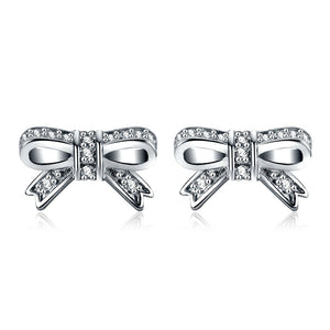 Silver Color Sparkling Bow  Earrings