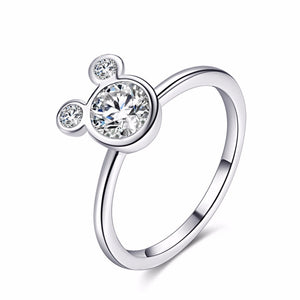 New Arrival Silver Color Dazzling Miky Mouse Pandora Rings for Women Girls Wedding Rings Silver Jewelry
