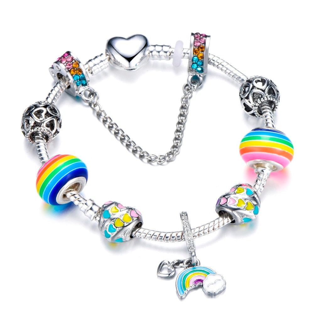 Fashion Heart Shape Rainbow Beads Charm Bracelets