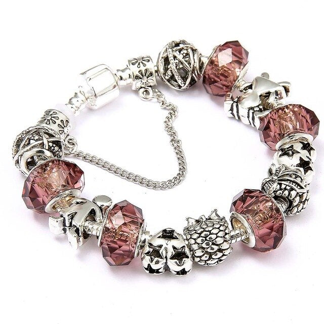 Silver Pink Charm Bracelet