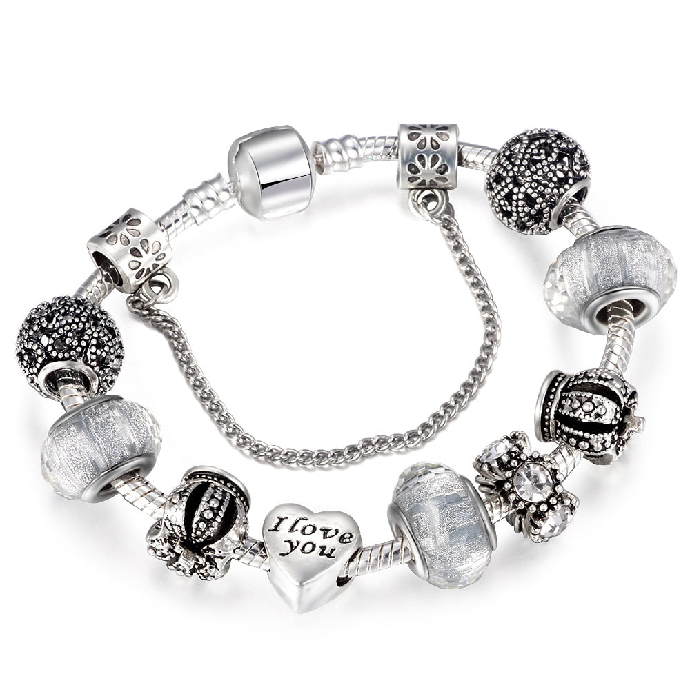 Vintage Royal Crown Crystal Charm Bracelet