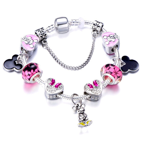 Silver Color Mickey Charm Bracelet