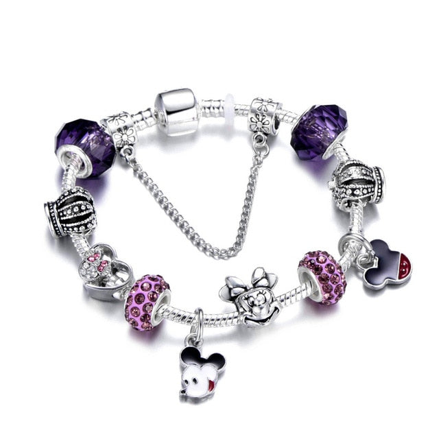 Silver Color Mickey Charm Bracelet