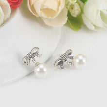 Load image into Gallery viewer, Silver Color Bow-knot Pandora Earrings Simulated Big Pearl Drop Earrings for Women Wedding Party Jewelry Gift