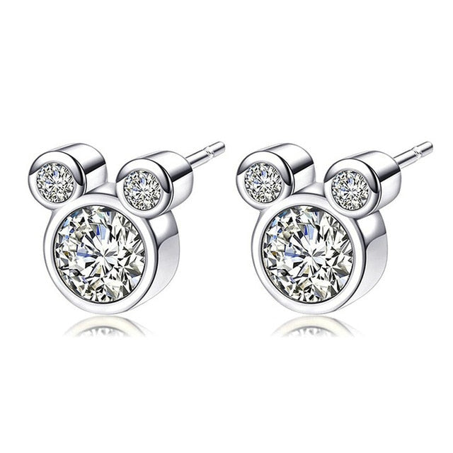 Sparkling Silver Cute Mickey Stud Earrings
