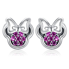 Load image into Gallery viewer, Silver Color Pandora Earrings Purple Cubic Zirconia Minnie Shape Earrings for Women Lovely Stud Earring for Girl Gift