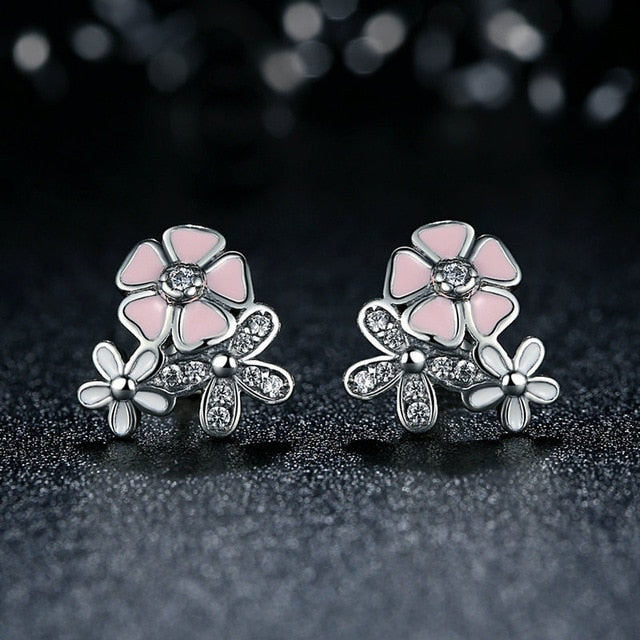 Silver Color Pandora Earrings Purple Cubic Zirconia Minnie Shape Earrings for Women Lovely Stud Earring for Girl Gift