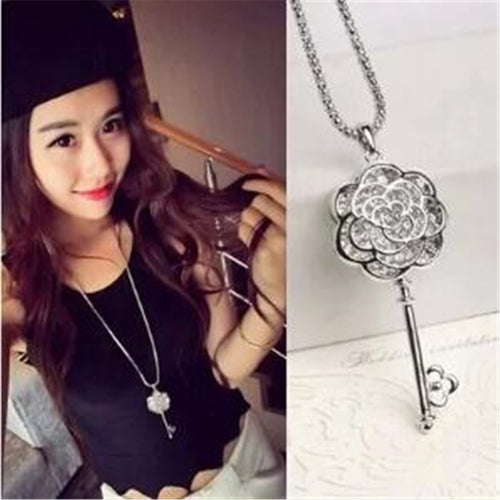 Flower Rhinestone Crystal Key Pendant