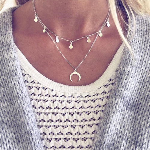 Multilayer Silver Moon Necklace